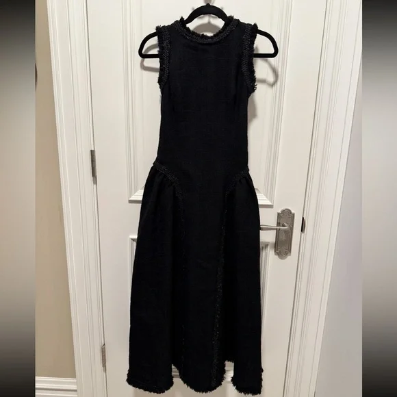 Self Portrait Black Bouclé Sleeveless Midi Dress US2 | Elegant NWOT - Picture 3 of 7